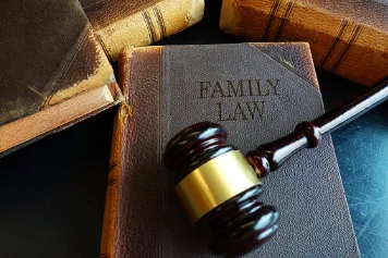 Book with family law written on it with gavel on it.